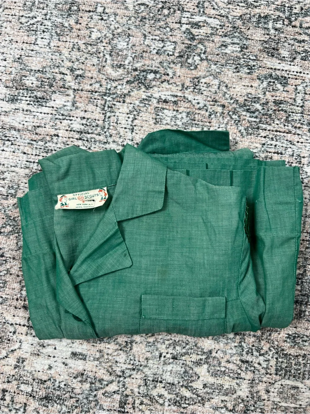 Vintage Official Girl Scout Dress 100% Cotton Green Girls 10/12